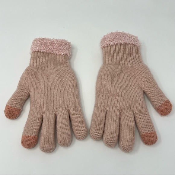 Pink Gloves Touchscreen Knit Ribbed Warm Winter Fuzzy Cuff Cozy Lined Glove Bow - Picture 6 of 17